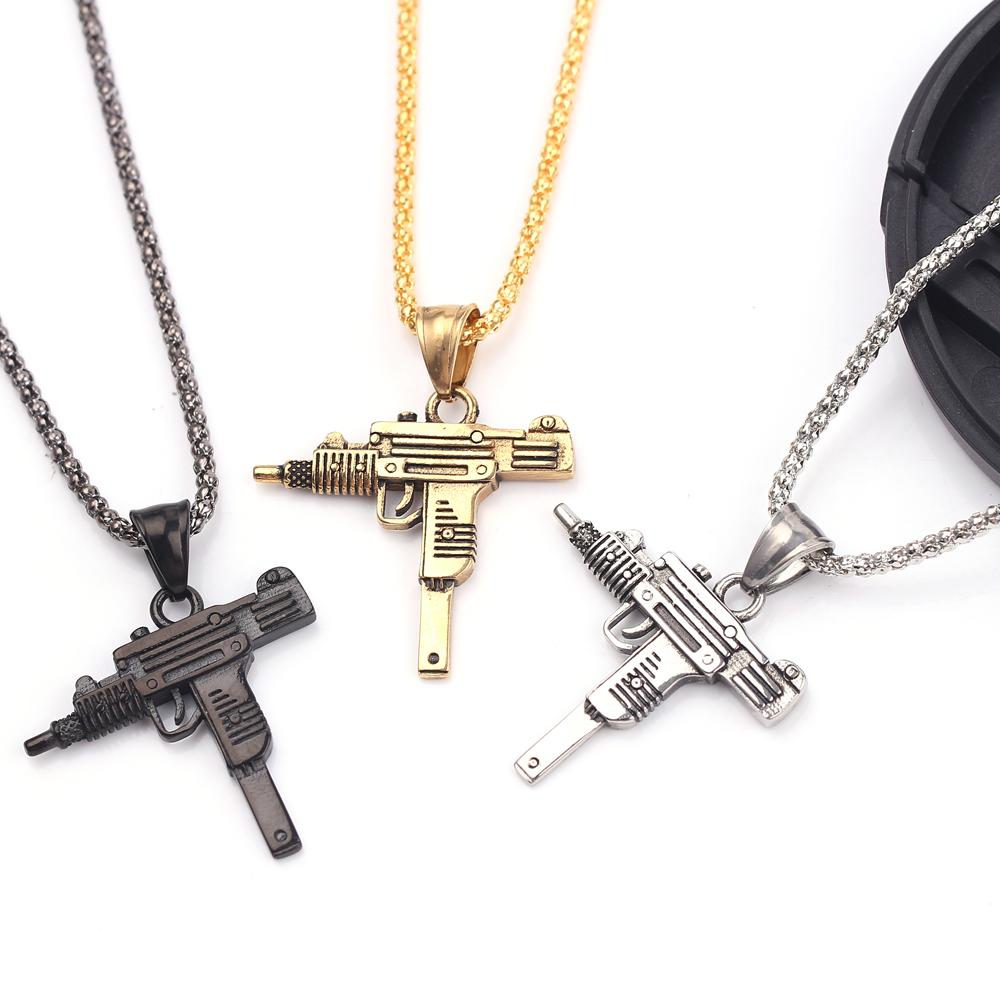 Men'S Fashion Necklaces - パンク・ウジ・ピストル・マシンガン・ネックレス・ペンダント - メンズ向けファッション・ヒップホップ・ジュエリー、ハンサムな個性派アクセサリー