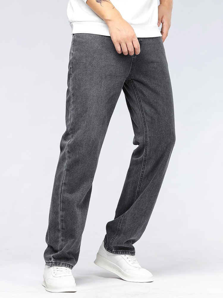 Men'S Fashion Grey Jeans - メンズ韓国ファッションバギージーンズ クラシック オールマッチ 無地 ストレートレッグ デニム
