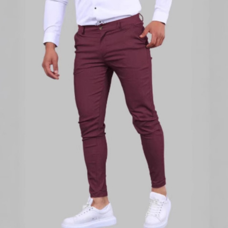Chino Pants Men - メンズ バーガンディ スリムフィット チノパンツ ストレッチ スキニー