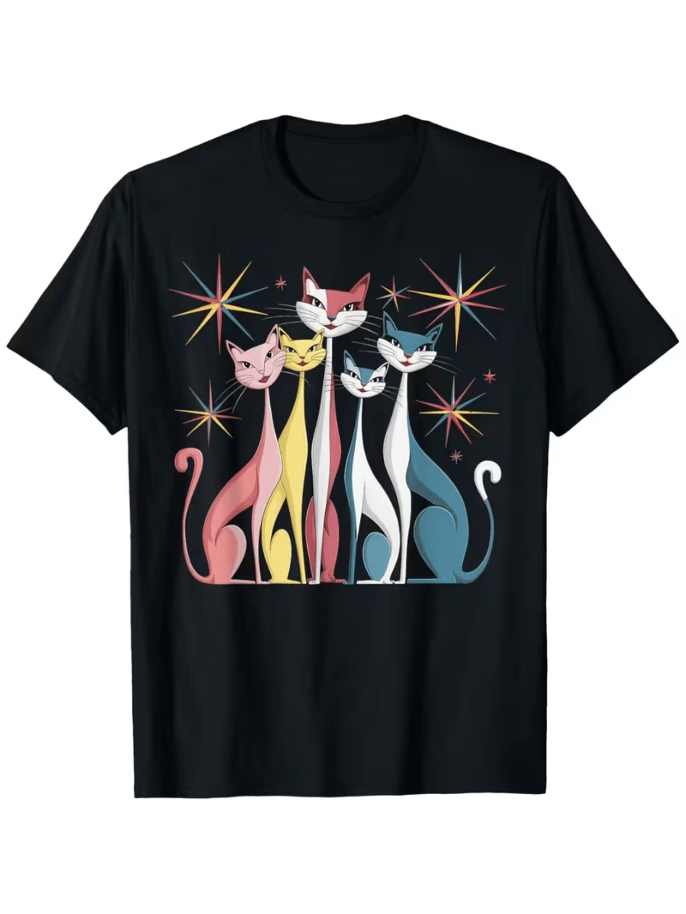 Mens Fashion In The 50S - 猫柄ヴィンテージレトロミッドセンチュリーモダンルック50年代60年代スタイルTシャツ、メンズ＆レディースアウトドアTシャツに最適、100%コットン