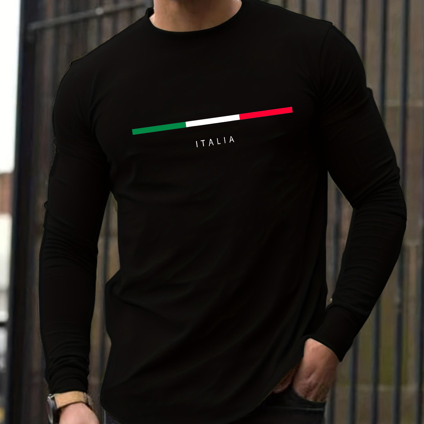 Men'S Fashion Trends 2025 - 100% 純綿メンズ長袖ラウンドネックルーズイタリア柄プリント春と秋のカジュアル多用途 T シャツトップ