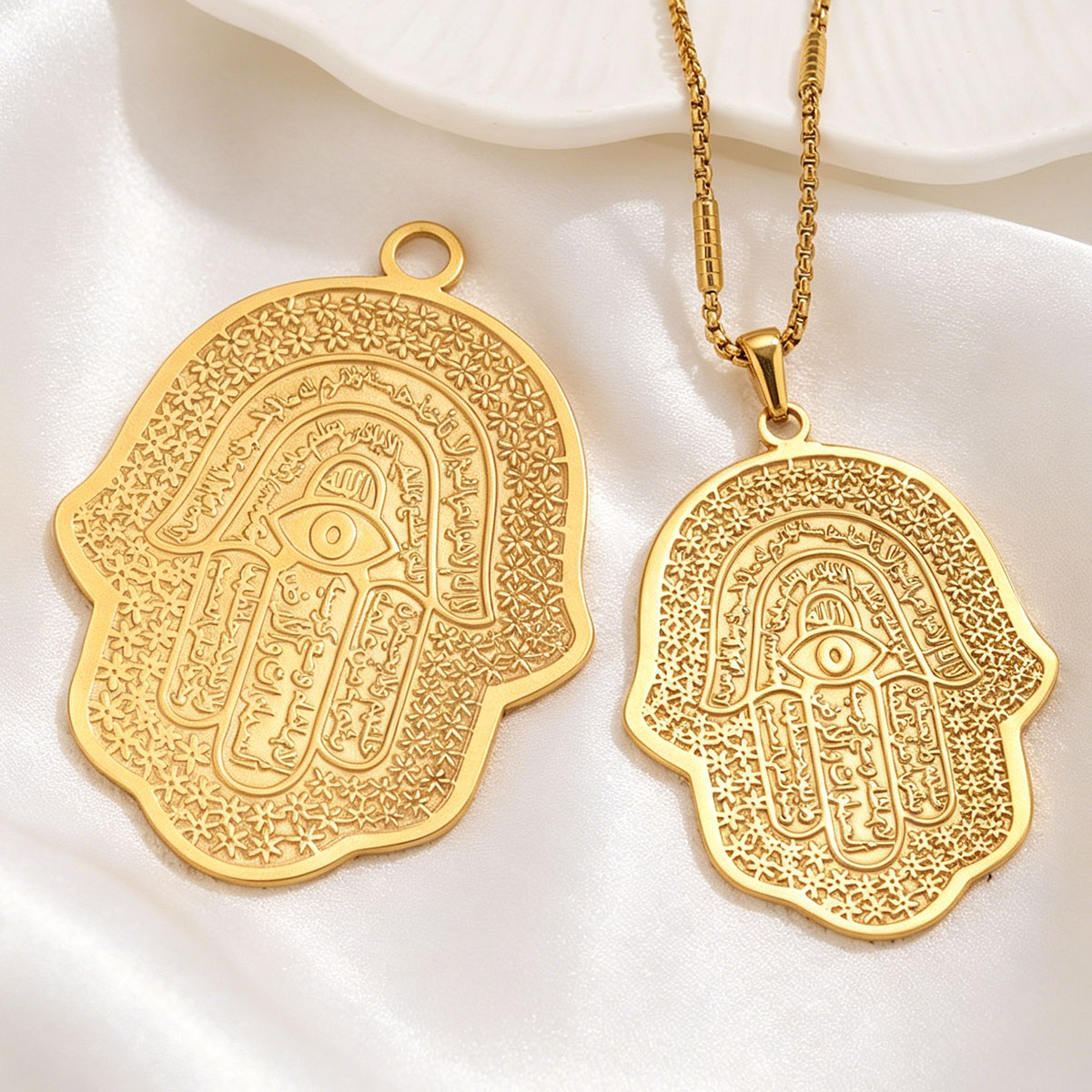 Men'S Fashion Necklaces - 5個入り 18K PVDステンレス鋼 ハムサハンド 邪視除け ビッグチャーム