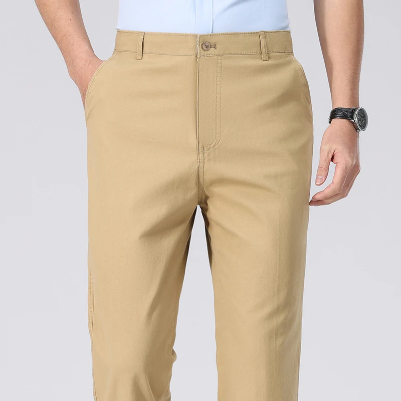 Chino Pants Men - メンズウォッシュドツイルコットンストレートフルレングスチノパンツシングルウエストベルトループしわ加工デイリーカジュアル四季対応ボトムス