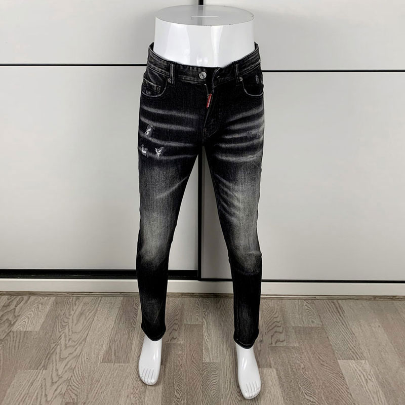 Men'S Fashion Grey Jeans - ストリートファッションメンズタイトブラックグレージーンズレトロ弾性痩身スプリットスタイルジーンズメンズレトロデザイナーブランドジーンズやつ