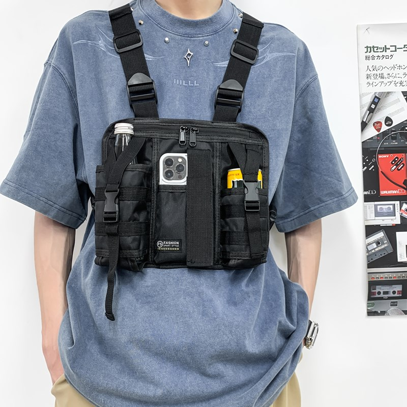 Tactical Vest Men - ヒップホップストリート男性チェストバッグ 2025 新トレンドユニセックスタクティカルベストバックパック多機能ベストポケットスポーツ旅行チェストパック