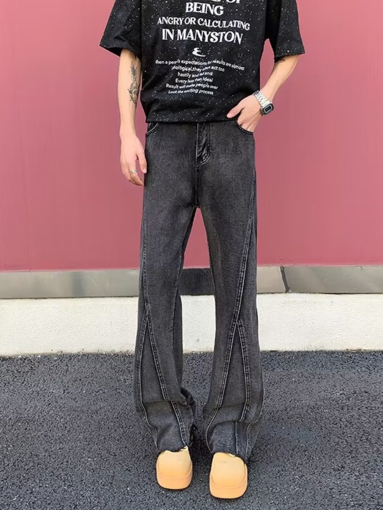 Men'S Fashion Grey Jeans - 2026 パンタロン Y2K ファッション黒グレースリムスタックジーンズパンツ男性デザイナー服綿 Kpop 長ズボンパンタローニ