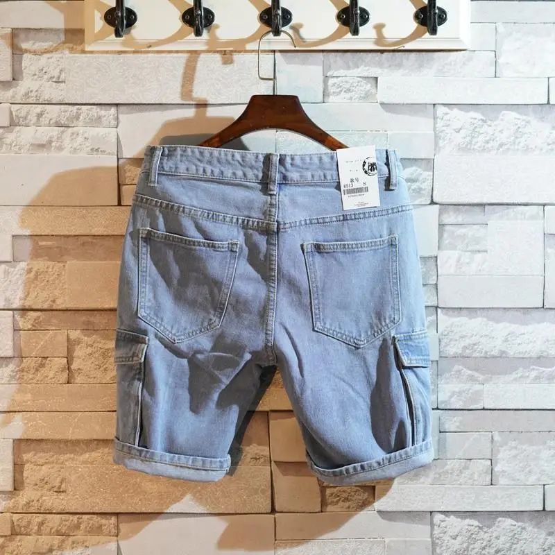 Jeans Pants Fashion Men - メンズルーズストレートショートジーンズパンツ、ワイドマンデニムショーツ、ポケット付きバギージョーツ、ストレッチ、ラフ、エモ、原宿、韓国ファッション
