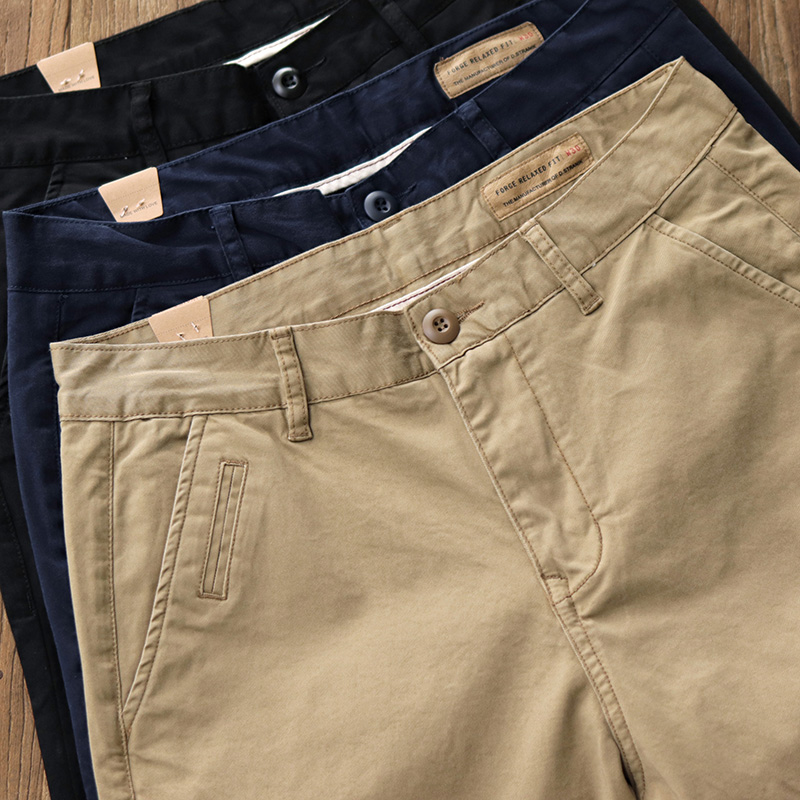 Chino Pants Men - 1102メンズカジュアルストレートペンシルパンツ春秋新作アメリカレトロツインチノカジュアルパンツシンプルシンプル97% コットンウォッシュストレートペンシルパンツ