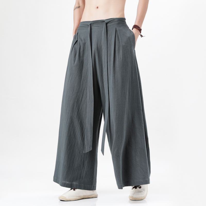 Chino Pants Men - 2023 中国風の原宿リネンコットンリネンパンツ男日本の着物パンツ男性ストリート夏レトロワイドレッグズボン