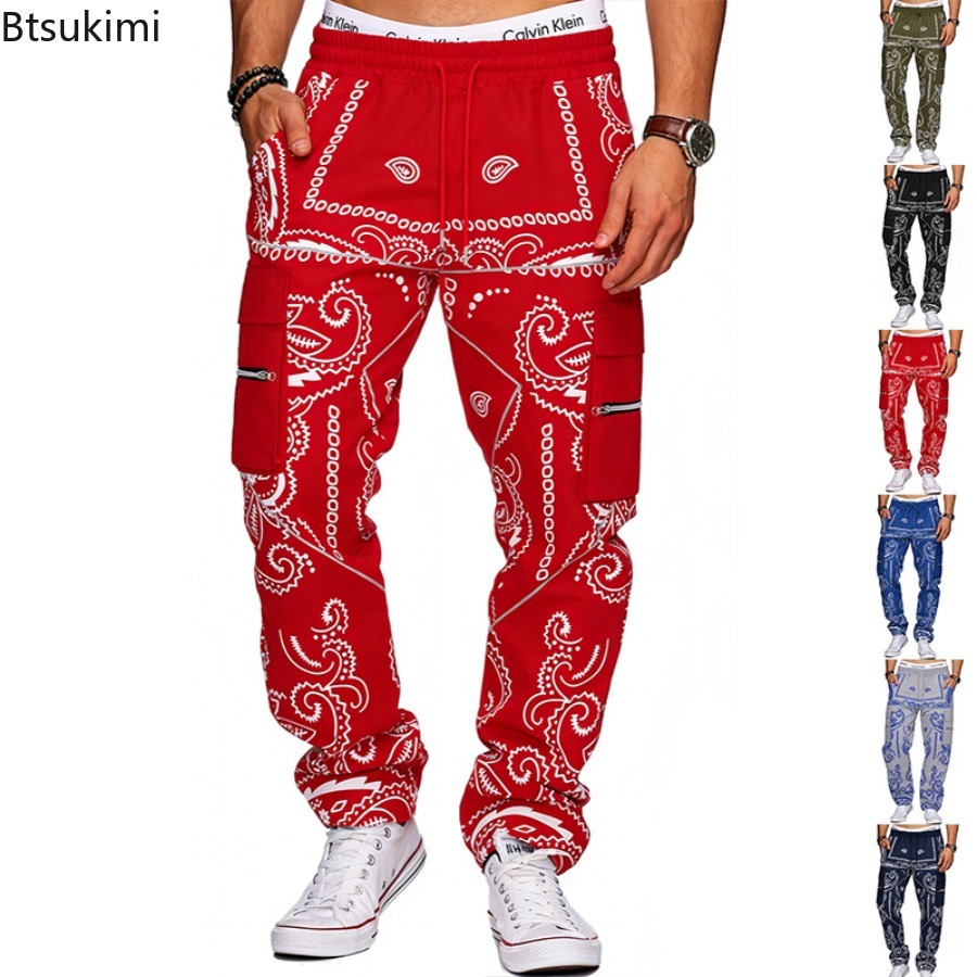 Mens Fashion Trend 2026 - 2026年メンズトレンドプリントルーズヒップホップカーゴパンツファッションストリートウェアビッグポケットオーバーオールメンズ明るい色四季対応トラウザーズ