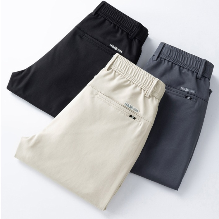 Chino Pants Men - 夏薄いメンズカジュアルパンツツイル生地弾性ウエストビジネススリムストレートカーキチノワークパンツ男性ブランド服