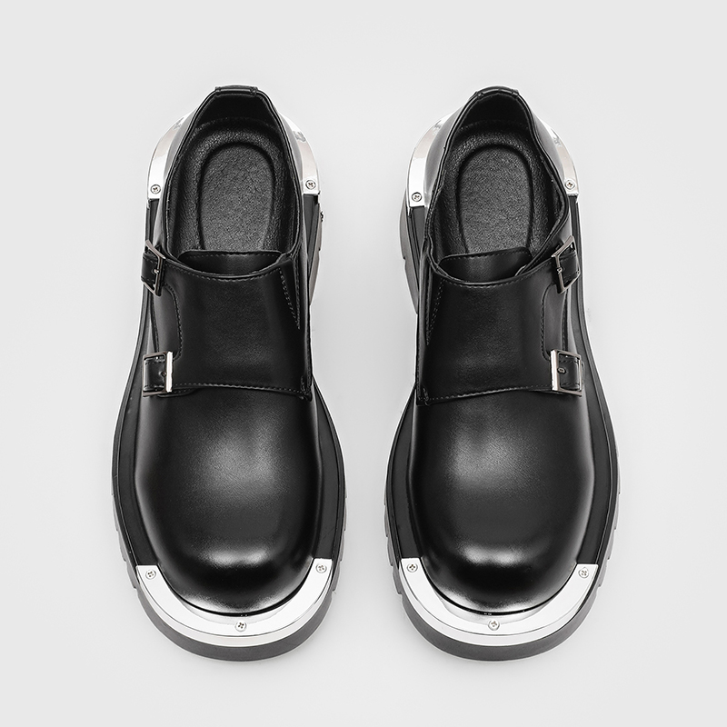 Paris Men'S Fashion - メンズファッションパリダービーシューズパンクスタイルメタルビッグヘッドダブルブレスト装飾新しい厚底身長アップ