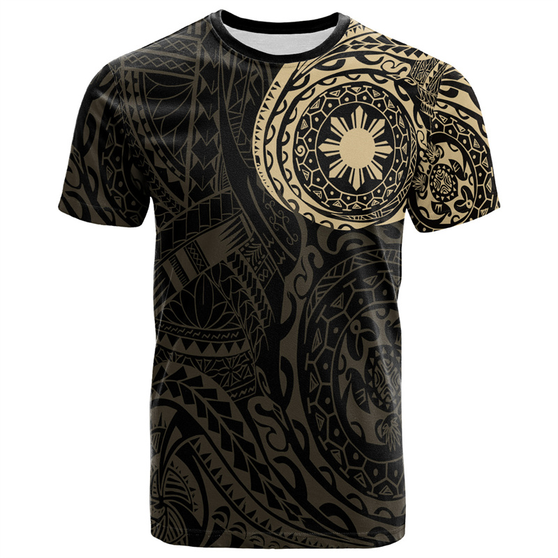 Men'S Fashion Philippines - ヴィンテージ 3D プリントフィリピン国章 T シャツフィリピンマオリ部族スタイルグラフィック T