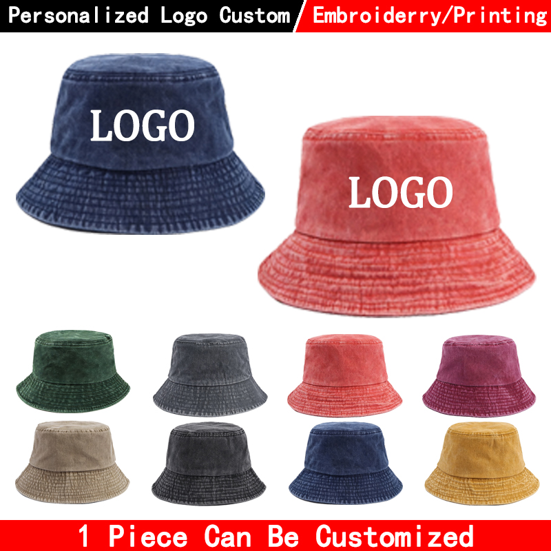 Mens Fashion Caps - カスタムロゴ入りデニムバケットハット ファッションウォッシュドデニムキャップ デザイン メンズ パナマハット レディース