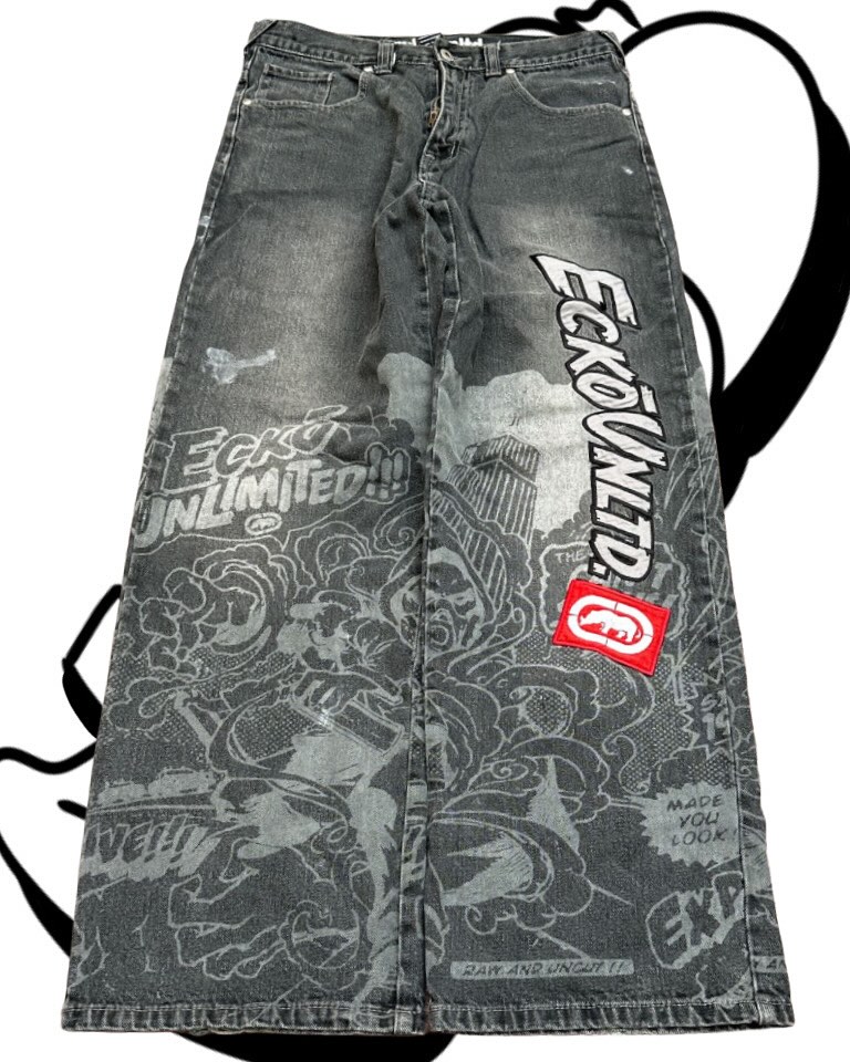 Men'S Fashion Grey Jeans - アメリカンファッションプリントジーンズヒップホップバギクロスレッグジーンズグレーウォッシュストレートモップパンツ男性と女性用