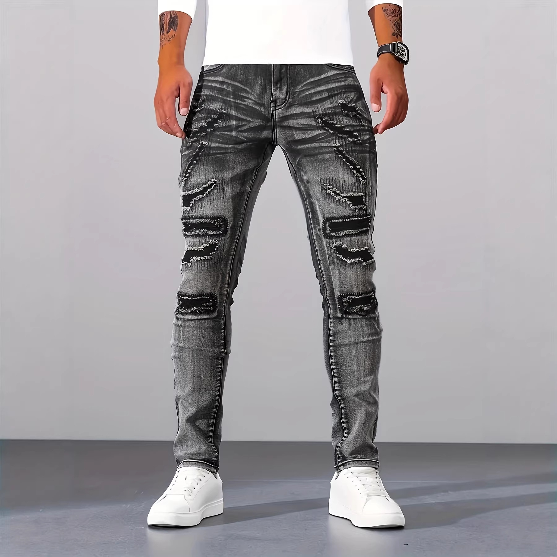 Men'S Fashion Grey Jeans - メンズ グレー スリム シンプル カジュアル デイリー