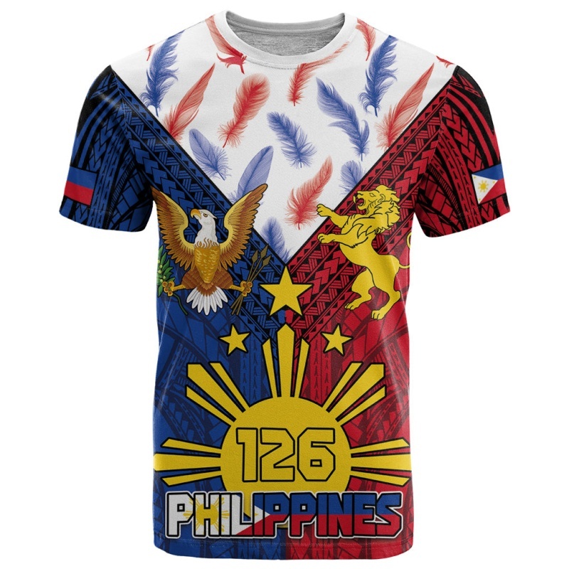 Men'S Fashion Philippines - 3D プリントフィリピン独立記念日 Tシャツ男性用愛国柄 Tシャツ夏のファッションラウンドネック半袖 Tシャツ