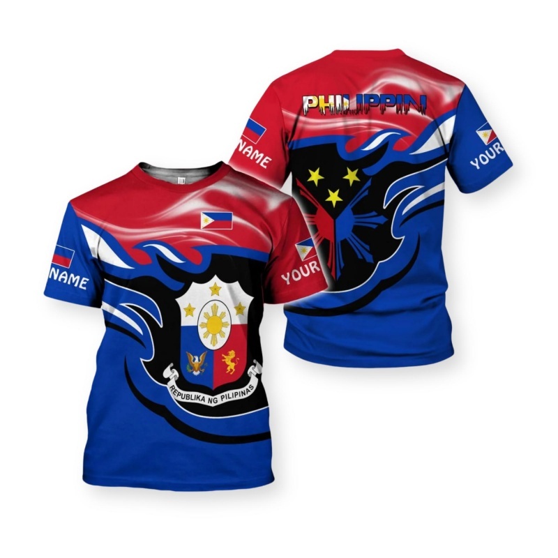 Men'S Fashion Philippines - 3D プリントカスタムフィリピン旗 Tシャツ男性用愛国パターン Tシャツ夏のファッションラウンドネック半袖 Tシャツ