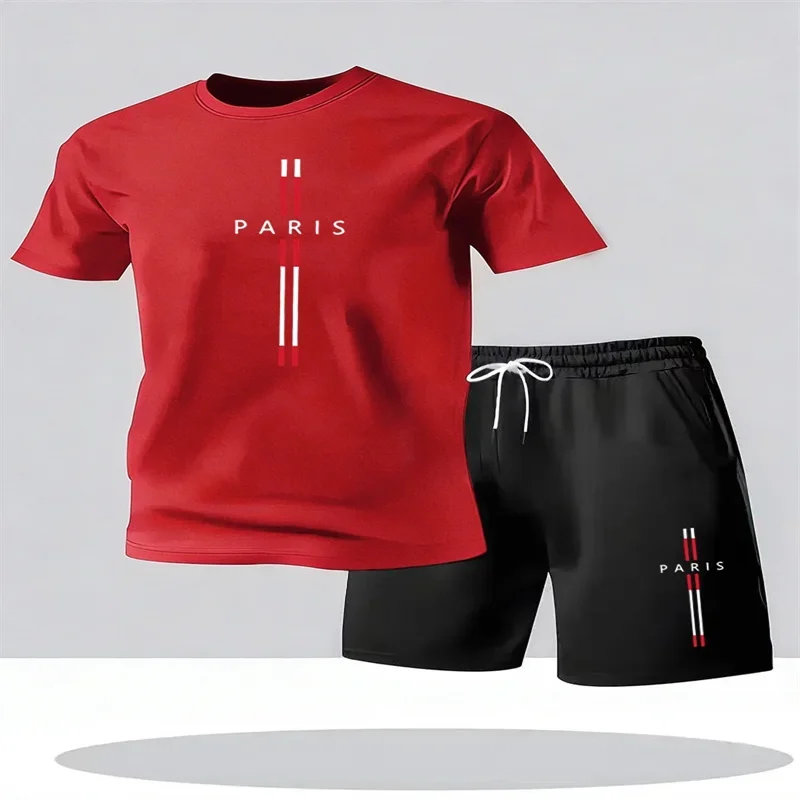 Paris Men'S Fashion - PARIS メンズセット 新ファッションスポーツセット メンズスポーツシャツセット メンズラウンドネック半袖ショーツスポーツセット 2ピースセット