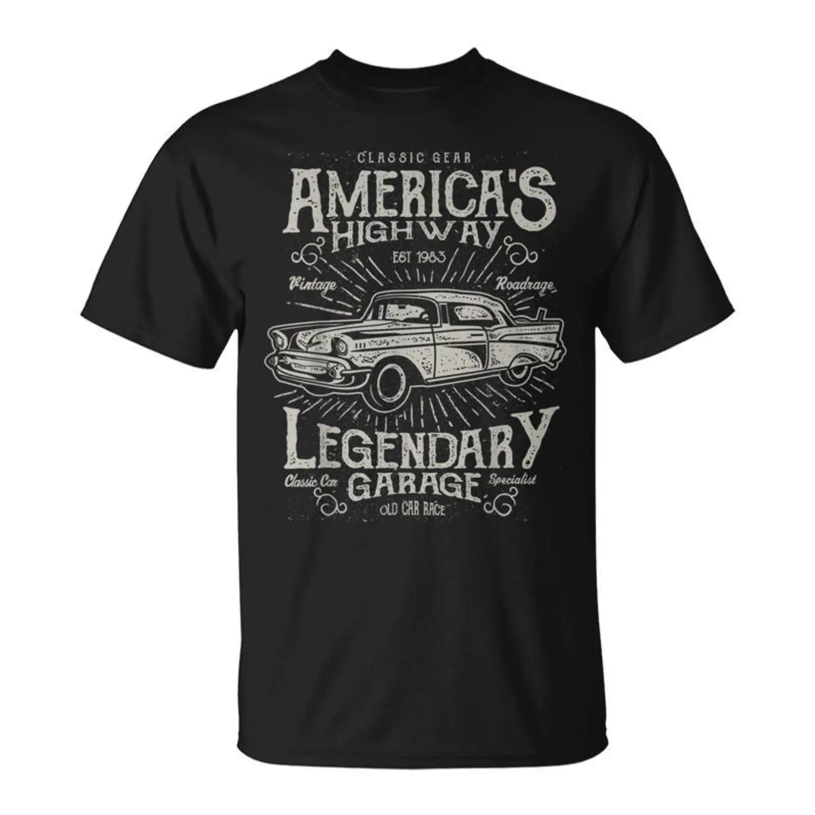 Mens Fashion In The 50S - 50S ヴィンテージカーレトロオートオールドタイマー衣装クラシック Tシャツモンステリーヴィンテージウォッシュドファッショントップ日常着用ストリートウェア
