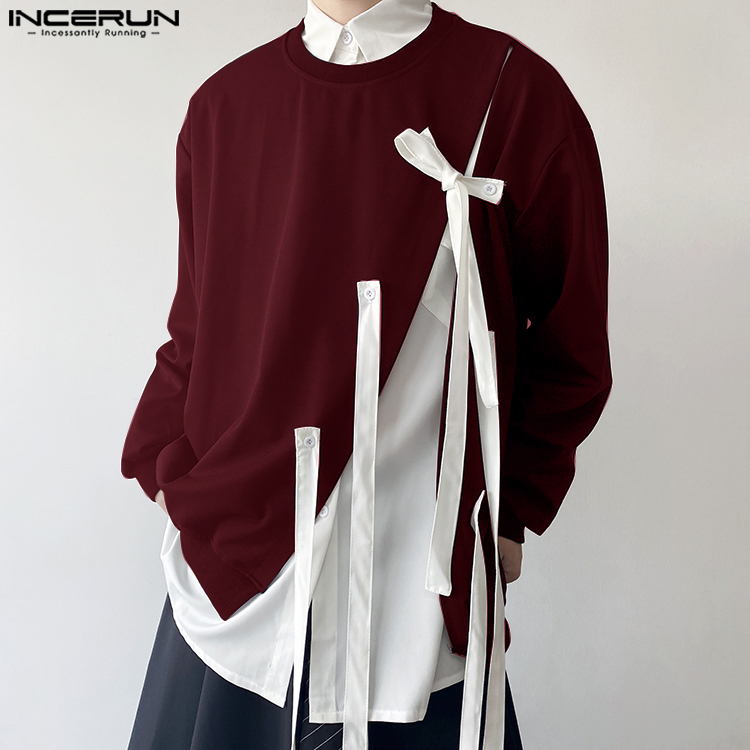 Men Fashion Korean Style - インセルン-男性用ラウンドネック韓国スタイルセーター,長袖セーター,リボンデザイン,カジュアルストリートウェア,モノクロトップ,ファッションボウ,s〜3XL, 2024