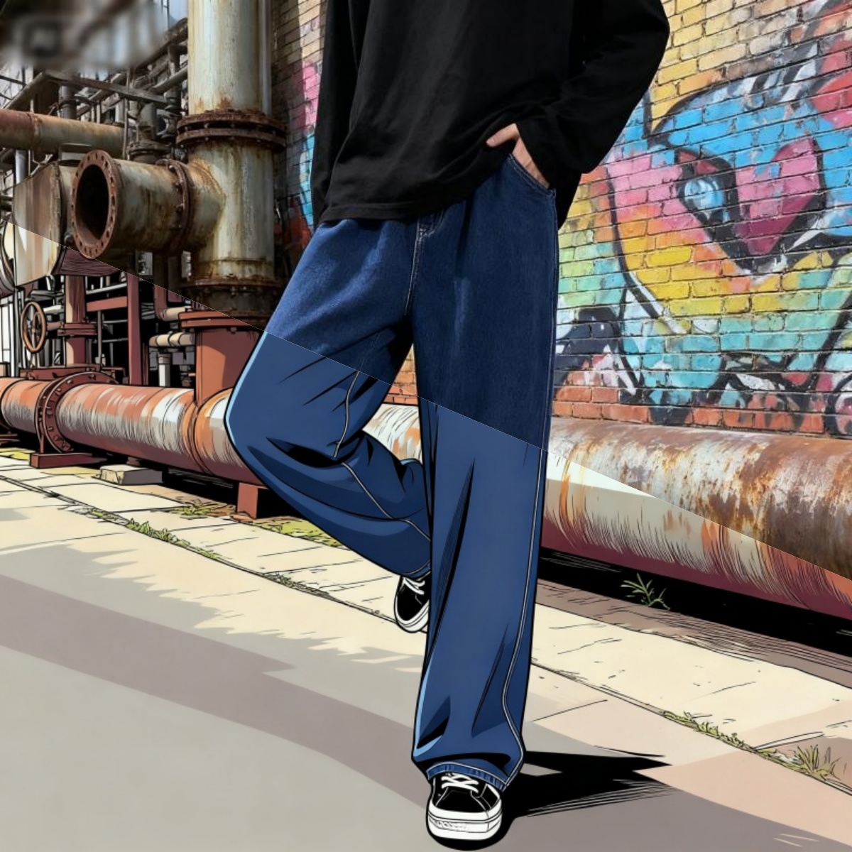 Men'S Fashion Grey Jeans - 韓国スタイルストリートウェア新ファッションだぶだぶカジュアルメンズジーンズハイストリート原宿デニムパンツ男性ブランドパンツ黒グレー青