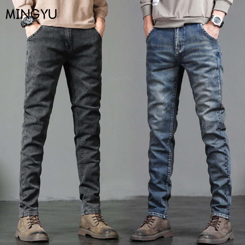 Men'S Fashion Grey Jeans - 秋冬綿メンズクラシックファッショングレージーンズカジュアルスリムスキニーヴィンテージブルーストリートバイカーパーティー長ズボン男性