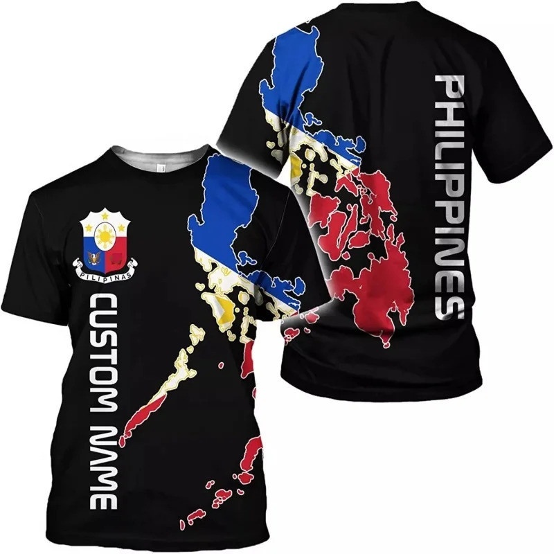 Men'S Fashion Philippines - 3D プリントカスタムフィリピン旗 Tシャツ男性用愛国パターン Tシャツ夏のファッションラウンドネック半袖 Tシャツ