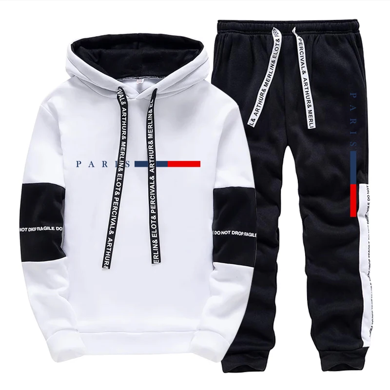 Paris Men'S Fashion - メンズセット/パーカー/パンツ パリファッション 秋冬 カジュアル スポーツ フード付きプルオーバー＆スウェットパンツ