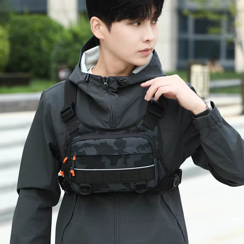 Tactical Vest Men - サイクリングフロントチェストベスト戦術バックパックキャンプ登山狩猟ショルダーバックパックアウトドアスポーツ反射フィッシングベストバッグ