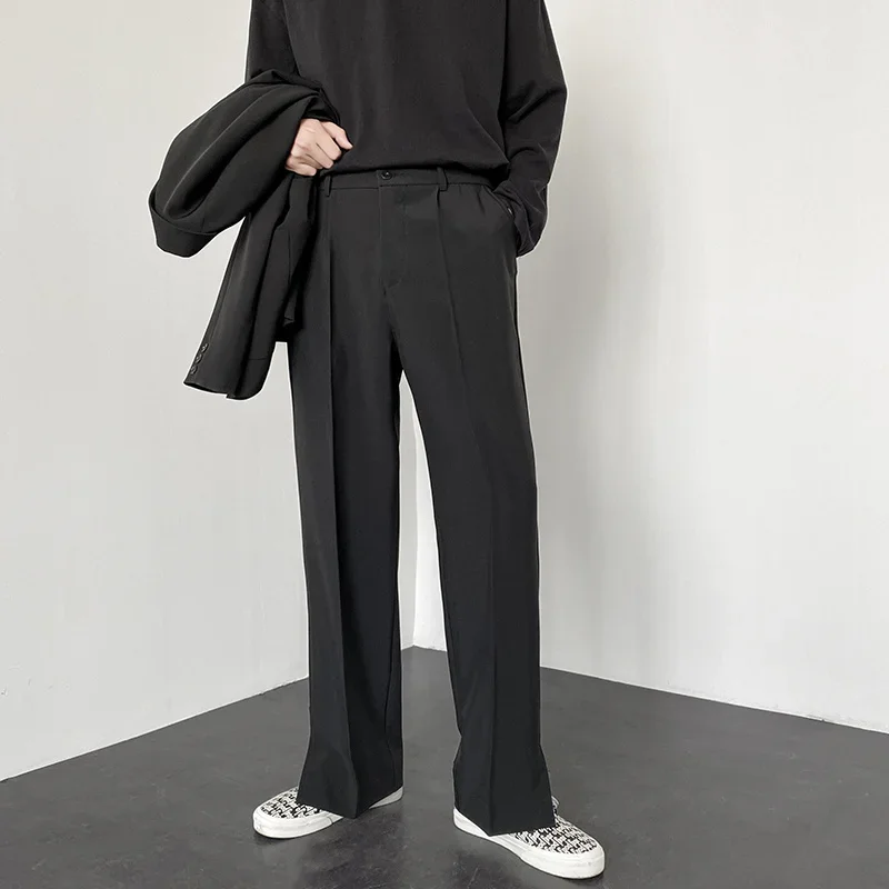 Men Fashion Korean Style - 韓国ファッション メンズ ストレート バギー スーツパンツ スプリットデザイン