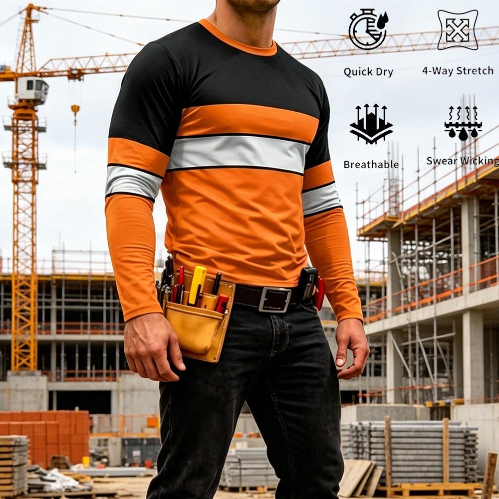 Men'S Fashion Trends 2025 - 秋の高品質明るい色のストライプ作業服メンズ長袖 Tシャツ通気性カジュアル O ネック安全作業服