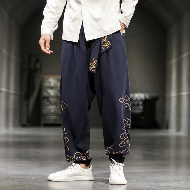 メンズレトロパンツ,チャイニーズスタイル,縁起の良い雲のプリ - Chino Pants Men のレビューと価格
