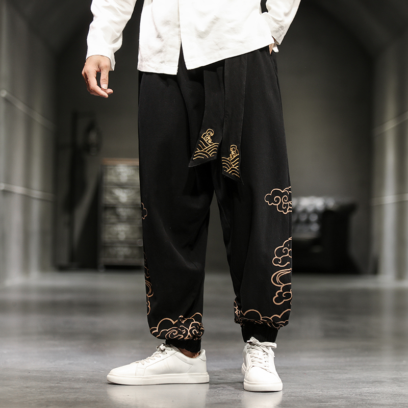 メンズレトロパンツ,チャイニーズスタイル,縁起の良い雲のプリ - Chino Pants Men のレビューと価格