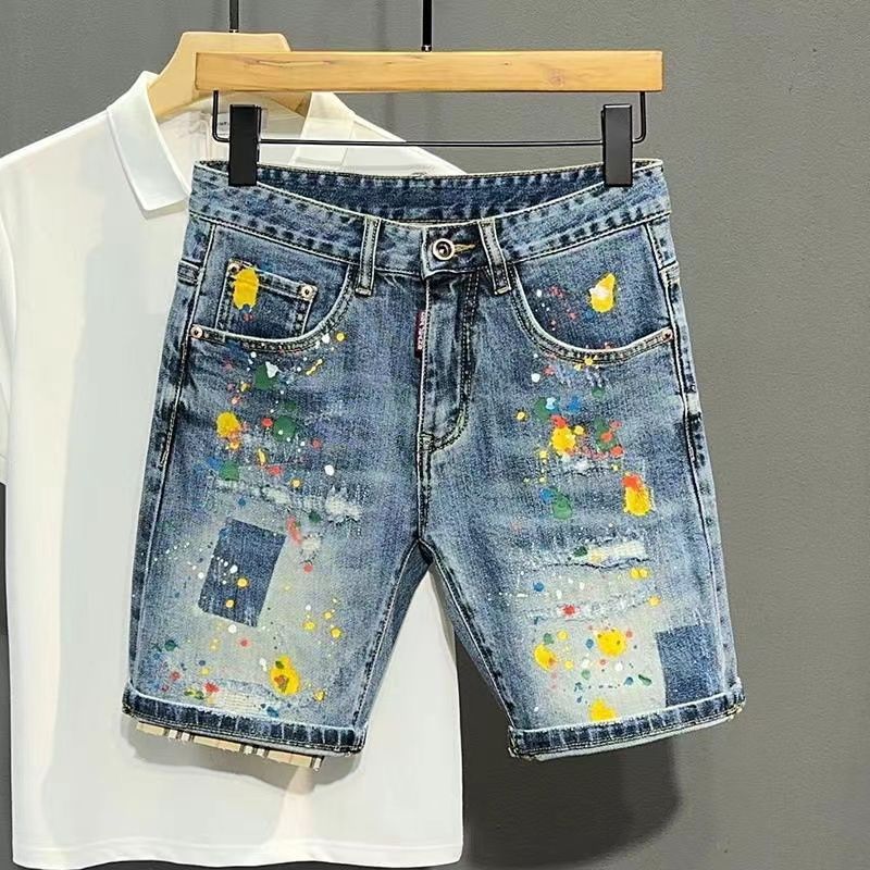 メンズショートジーンズパンツグラフィティスリムブルーリッピン - Jeans Pants Fashion Men のレビューと価格