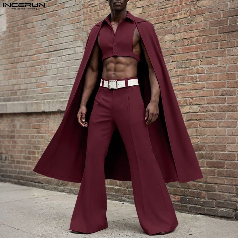 INCERUN 男性セットソリッドカラーラペルノースリーブ不 - Men'S Fashion Pants のレビューと価格