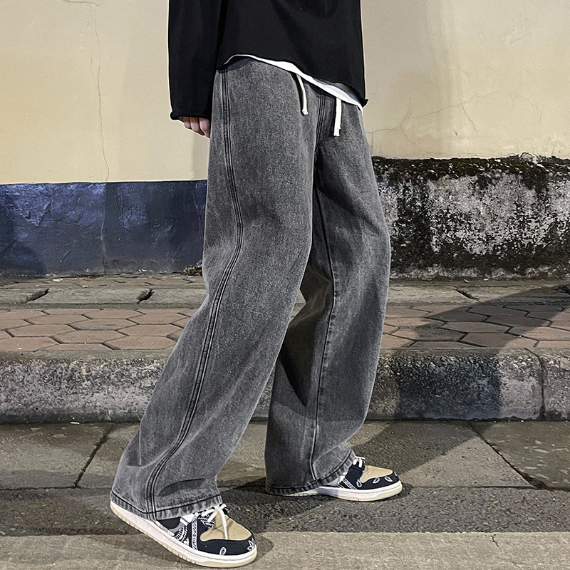 韓国ファッションメンズだぶだぶのジーンズ弾性ウエストクラシッ - Men'S Fashion Grey Jeans のレビューと価格