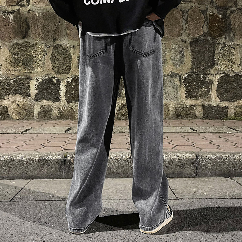 韓国ファッションメンズだぶだぶのジーンズ弾性ウエストクラシッ - Men'S Fashion Grey Jeans のレビューと価格