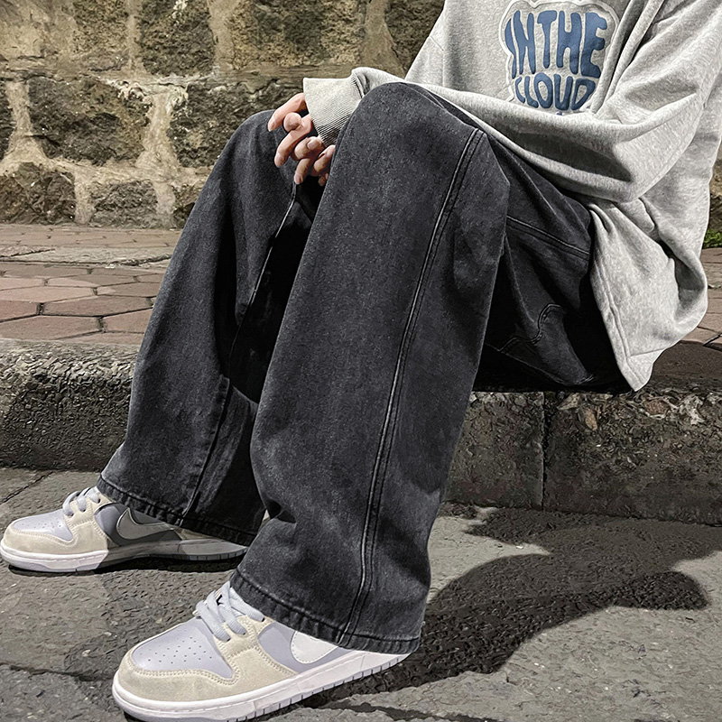 韓国ファッションメンズだぶだぶのジーンズ弾性ウエストクラシッ - Men'S Fashion Grey Jeans のレビューと価格
