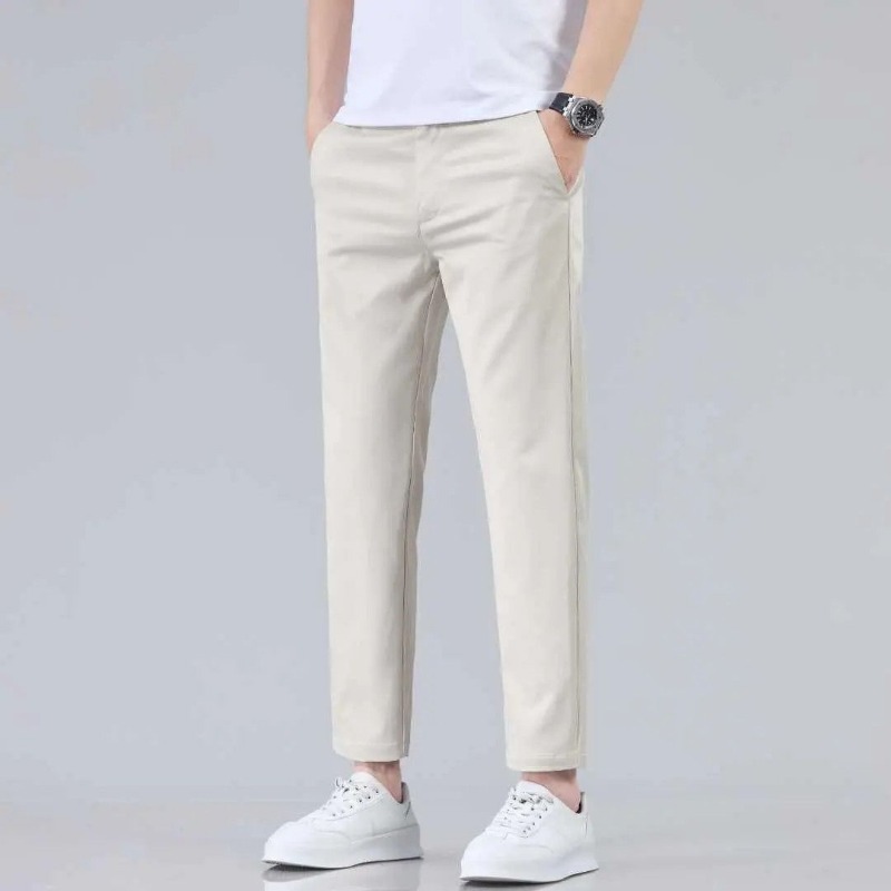メンズミッドウエストサイドポケット付きしわになりにくいストレ - Chino Pants Men のレビューと価格
