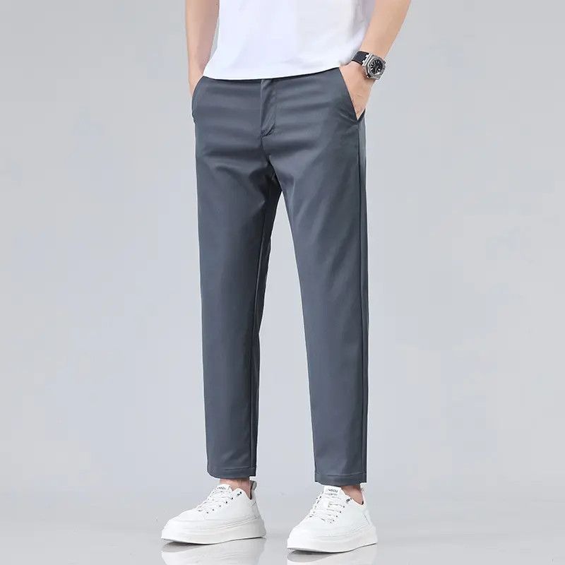 メンズミッドウエストサイドポケット付きしわになりにくいストレ - Chino Pants Men のレビューと価格