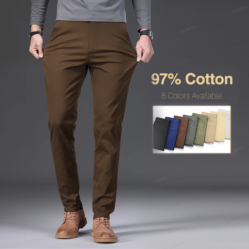良質97％コットンメンズカジュアルパンツ伸縮性ハイウエストス - Chino Pants Men のレビューと価格