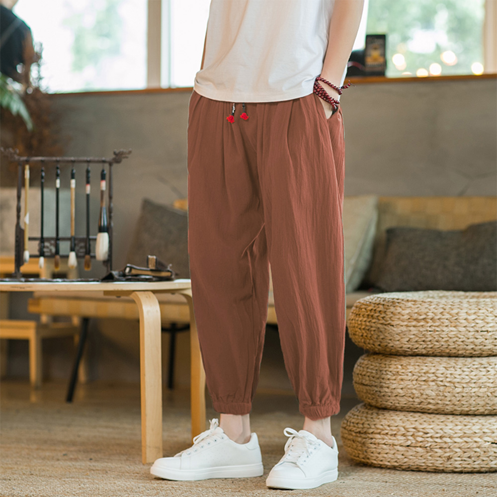 メンズ綿とリネンハーレムパンツカジュアルルーズオーバーサイズ - Chino Pants Men のレビューと価格