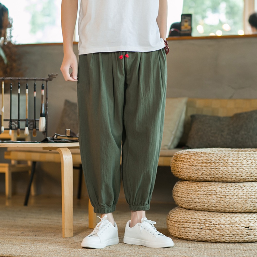 メンズ綿とリネンハーレムパンツカジュアルルーズオーバーサイズ - Chino Pants Men のレビューと価格