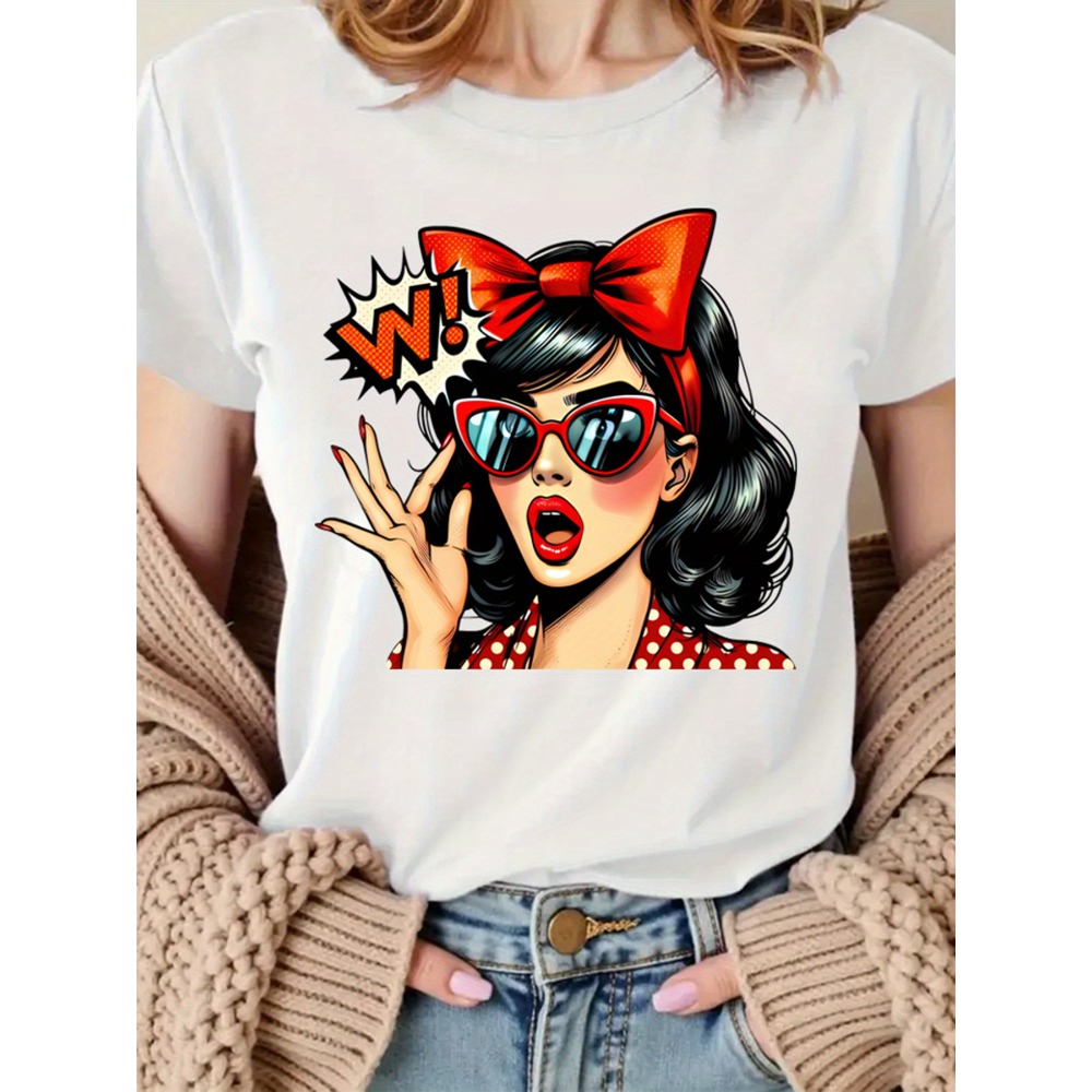 レトロポップアート女性グラフィックプリントTシャツ ヴィンテ - Mens Fashion In The 50S のレビューと価格