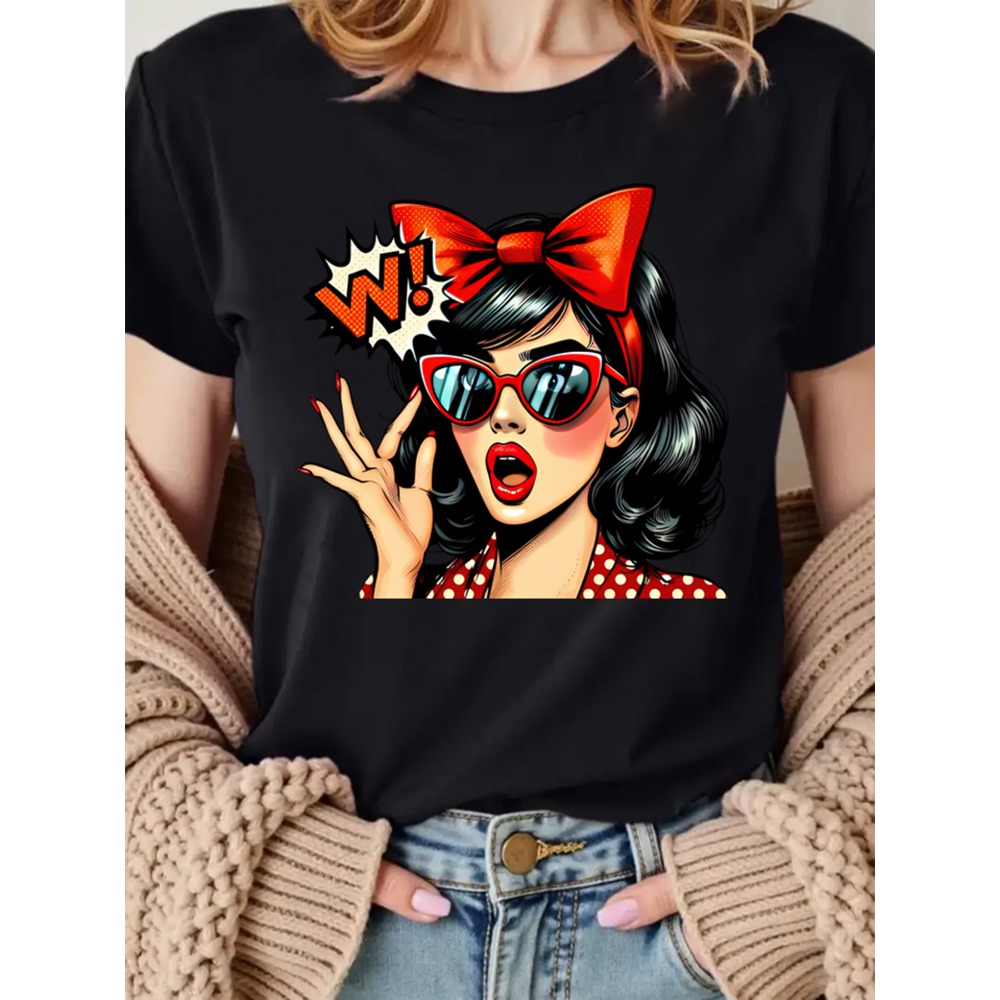 レトロポップアート女性グラフィックプリントTシャツ ヴィンテ - Mens Fashion In The 50S のレビューと価格