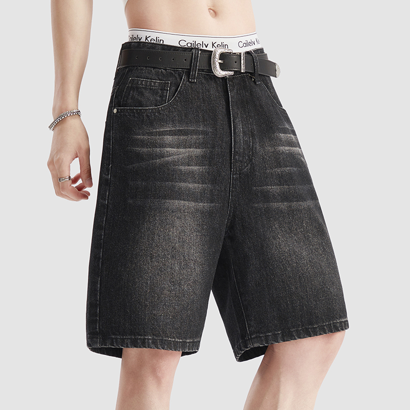 夏薄い黒デニムショートパンツメンズファッション韓国ルーズレト - Jeans Pants Fashion Men のレビューと価格