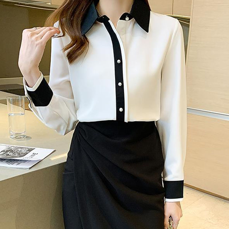 女性用ホワイトシフォンシャツ韓国シックなシングルブレストコン - Men Fashion Korean Style のレビューと価格