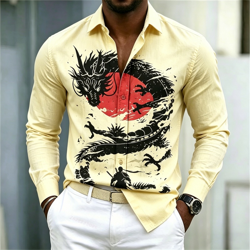 2026年新作 メンズシャツ 白黒赤のコントラスト ドラゴン - Men'S Fashion Advice のレビューと価格