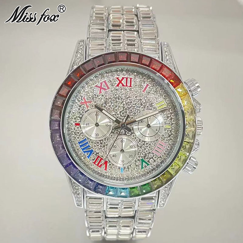 Missfox-男性用の高級クォーツ時計,長方形のレインボー - Men'S Fashion Magazine のレビューと価格